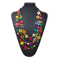Ethnic Bohemia Statement Color Wood Long Bib Beads Handmade Multi Layer Choker įvairiaspalvis