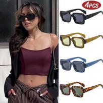 4pcs Vintage Square Punk Sun Glasses Blue Light Protection Eyrglasses Stylish Simple Outside Sun Protection Sun Glasses
