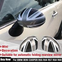 For BMW MINI COOPER Union Jack Automatic Fold Wing Mirror Caps Cover R55 R56 R57 R58 R60 Decorate 2pcs pilka spalva