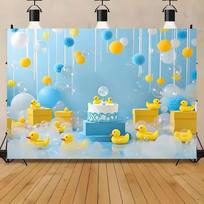 2D Blue Bubble Rubber Duck Tapestry Baby Shower Kids First Birthday Nursery Wall Decor 47.2x31.5inch/120*80cm
