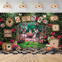 2D Alice in Wonderland Tea Party Photography Backdrop Rose Card Background 47.2x31.5inch/120*80cm