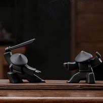 2PCS 3D Printed Samurai Incense Holder Unique Samurai Statue Ornament  Gift Idea juoda