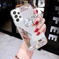 Diamond Mirror Ring Holder telefono dėklas skirtas Samsung S23 S22 Ultra S21 S20 FE A14 A24 A34 A54 A13 A23 A33 A53 A12 A22 A32 A52 A51 A50/Redmi Note 12 11 10 iphone 6 6s sidabras