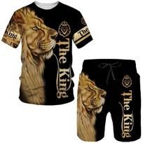 Šaunūs Liūto Karaliaus 3D spausdinti vyriški marškinėliai/Kostiumas Mados trumpomis rankovėmis T-shirt&Šortai Vasaros dviejų dalių komplektas Hip Hop Poros Sportinė apranga L brown