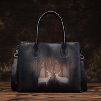 Natūralios odos Moteriški pečių krepšiai Briedžiai Spausdinimo Rankinės Moterų Pirkinių Krepšys Crossbody Krepšiai GZW 31*12*23cm juoda