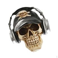 3D Skull with Cap&Headphone Ornament Gothic Steampunk Rave Cyber Goth Craft black