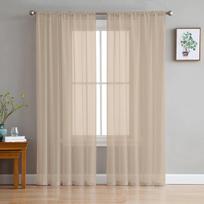 Geltonos vienspalvės namų tiulio užuolaidos miegamajam, svetainei. Spausdintos permatomos užuolaidos balkonui. Vasaros namų dekoras 135W x 114H(cm) beige