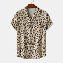 3D Printed Leopard Shirt For Men Casual Fashion Summer Short Sleeves Hawaiian Beach Shirts Personality Lapel  Button Blouse S balta