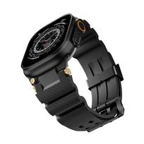 Rubber Luxury Band for Apple Watch Series 10 46mm bracelet for iWatch Ultra 2 49mm 9 8 7 45mm 6 5 4 se 44mm 42mm men strap 42mm(Unsuitable Series10) juoda