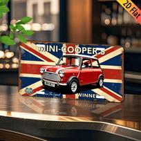 Mini-Cooper Metalinis Ženklas - Aliuminio Sienos Menas su Union Jack Dizainu, Raudonas Automobilis &  MINI-COOPER , Puikiai Tinka Namams, Barui, Garažui, Įstatymų 15x30cm(5.9x7.8inch)