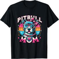 Colorful American Pitbull Terrier Mom Dog Graphic Design T-Shirt S juoda