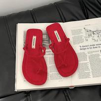 Korean version of niche flip-flops women's outer wear 2025 summer new casual toe soft-soled slippers beach vacation sandals 35 raudona