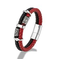 Punk Viking Bracelet Stainless Steel Compass Norse Runes Amulet Beads Braided Leather Multilayer Homme Pulseras 19cm