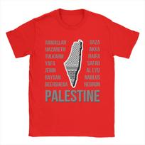 Palestinos Miestai ir Žemėlapis su Keffiyeh Spaudiniu Marškinėliai Vasariniai Marškinėliai Vyrams 100% Medvilnė Didelio Dydžio Drabužiai Trumpomis Rankovėmis Viršutiniai Drabužiai S gray
