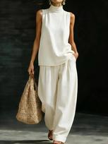 Women's Sleeveless Summer Two-piece: Loose Top & Wide-leg Pants Set 2026 L balta