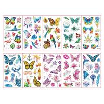 10 Colorful Sheets/Set Glitter Powder Tattoos Sticker Cartoon Animal Unicorn Princess Vehicle Temporary Fake Tattoo for Kids