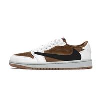 Travis Scott x Jordan Air Jordan 1 Cushioning Breathable Low top Vintage Basketball Shoes Unisex Black Brown White DZ4137-700(Team-) 35.5