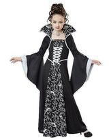2025 New Halloween Kids Costume Mid-Century Vintage Lace-up Stand-up Collar Flared Sleeve Print Long Skirt Witch Costume 110cm balta