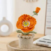 Creative Handwoven Crochet Flowers Corn Poppy Potted Artificial Flowers Realistic Snowflake Yarn Fake Flower Desktop Decoration oranžinė