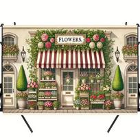 2D Vintage Flower Shop Backdrop, Romantic Floral Store Photography Background 47.2x31.5inch/120*80cm