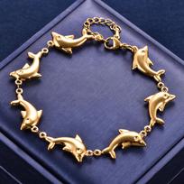 Cute Stainless Steel Dolphin Bracelet Link Hand Chain for Women Girl Anklets Wristband Summer Beach Metal Jewelry Accessories 18cm plus Extension auksas