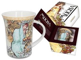 Porcelianinis puodelis Alfons Mucha Žiema Keturi metų laikai Dovana Jai