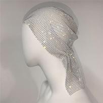 Elegant Crystal Rhinestone Bandana Turban Vintage Aurora Borealis Hair Band Sparkling Hip Hop Fishnet Headscarf Party