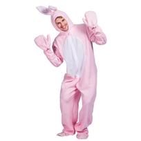 Adult Bunny Costume Full Body Suit with Ears Mittens and Foot Covers for Parties Events and Performances One Size rožinė