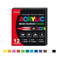 GUANGNA 168-12 Colors Acrylic Marker Pen for Rock Painting Brush Tip Paint Marker Christmas Markers Waterproof Art Supplies