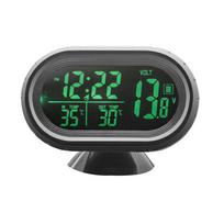 Automobilio laikrodžio termometro voltmetras 3 viename LCD skaitmeninis monitoriaus temperatūros ir įtampos matuoklio aptikimas žalia