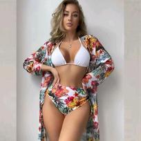 3 pakuotės apatiniai bikini maudymosi kostiumėliai su aukštu juosmeniu Moteriški maudymosi kostiumėliai „Push Up“ „Biquini“ maudymosi kostiumėlis be nugarų paplūdimio drabužis, moteriškas S balta