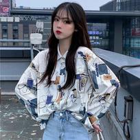 Retro Hong Kong Style Shirt Spring and Summer Niche Design Loose and Thin Versatile Long Sleeve Shirt for Women XXXL