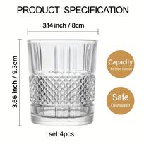 Elegantiškas 4 dalių reljefinis krištolinio stiklo rinkinys – puikiai tinka viskio kokteiliams ir dar idealiam vestuvių dovanoms, daugkartiniam naudojimui 10.48OZ