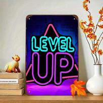 LEVEL UP Metal Sign  Neon Retro Gaming Wall Decor Durable Iron with Polished Finish Easy to Mount MultiColor R 20x30cm（7.8x11.8inch）