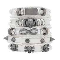 Skull & Infinity Alloy Leather Bracelet Set - 5 Pieces balta