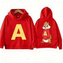 Animaciniai džemperiai su gobtuvu Alvin and The Chipmunks Žali ir raudoni Vaikų filmo reklama Animacija Ilgomis rankovėmis džemperiai su gobtuvu 130 red