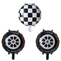 10pcs 18 Inch White Checkered Foil Helium Balloons Car Wheel Tire Balloon Racing Theme Birthday Party Decoration Globos Supplies 18inch