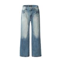 Contrast Color Spray Paint Washed Buffalo Straight Trousers Men's High Street American Casual Loose Wide-leg Mopping Pants Trend XS mėlyna