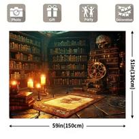 2D Magical Wizard Library Backdrop, Halloween & Witchcraft Photo Booth 47.2x31.5inch/120*80cm