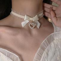 [HS]1Pc Women's Lolitas Vintage Lace Heart Choker Cute Gothic Bow Knot Collar Necklace Girls Uniform Fashion Jewelry Accessory