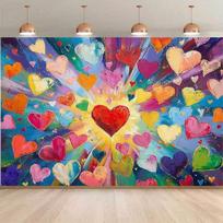 2D Rainbow Hearts Backdrop Vibrant Love Art Valentine's Day Party Background 47.2x31.5inch/120*80cm