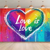 2D Flat Rainbow Love is Love Backdrop LGBTQ Pride Celebration Background Cloth 47.2x31.5inch/120*80cm