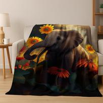 3D Elephant Animal Cartoon Flannel Blanket Soft Warm Throw Blanket for Bed Bedroom Room Living Room Travel Camping Picnic Gift 75x90cm