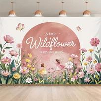 2D Flat Floral Baby Shower Backdrop  Wildflower is on the Way  Themed Background Cloth 47.2x31.5inch/120*80cm