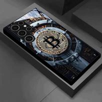 Bitcoin patterned glass phone case suitable for Samsung Galaxy S26 S25 S24 S23 S22 S20 FE/Ultra/Plus anti drop back cover Galaxy S26