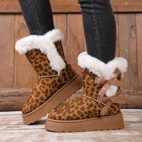 Užsienio prekybos didelio dydžio raišteliu sniego batai nauji žiemos tarpvalstybiniai laisvalaikio storapadžiai sutvirtinti šilti medvilniniai batai 36 leopardo rašto spalva