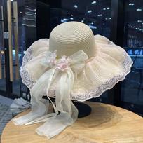 Floral Design Woman's Straw Hat Elegant Outdoor Beach Hat Women's Sun Visor Hats  Summer Season Pink Style B