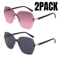 2PACK New Vintage Women Sun Glasses Outside Sunnies Gradient Frameless Trendy Design Shades Stylish High End Man One Piece Glasses