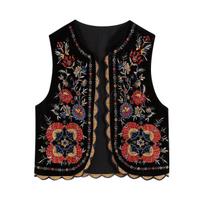 Retro Juodas Siuvinėtas Velvettas Berankovis Liemenė Moterims Ruduo Žiema Laisvalaikio Mados Viršutinis Drabužis Large