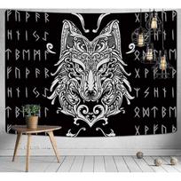 Viking tapestry, Norse Viking rune, Nordic 75x100 juoda